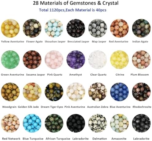 1120pcs 6mm Natural Stone Beads, Round Crystals Bead Genuine Real Stones, Gemstone Beads Kit Charms for Bracelets Jewelry Making,Box Packed(28 Colors-1,6mm)