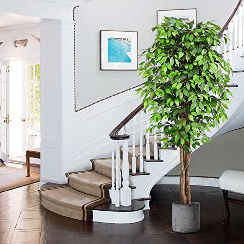 7ft Large Ficus Artificial Trees with Natural Curved Trunks, 84" Tall Lush Faux Tree for Home Decor Indoor, Green Lifelike Fake Ficus Tree Artificial Plants in Pot