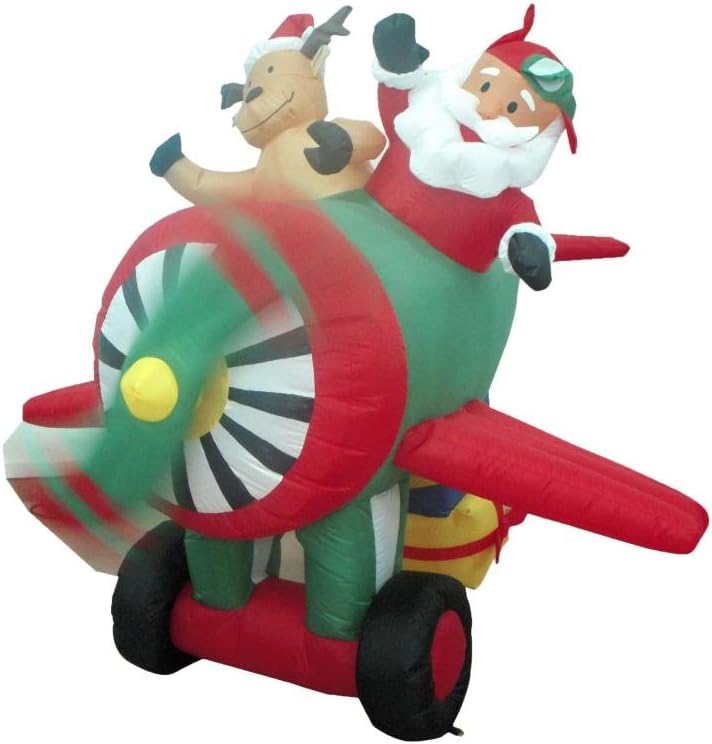 6 FT Long Animated Christmas Inflatable Santa Claus Flying Airplane