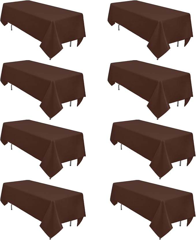 8 Pack Brown Table Cloth 60 x 126 Inch Rectangular Tablecloths for 8 Foot Rectangle Tables, Wrinkle Resistant Brown Tablecloth Washable Polyester Fabric for Buffet Wedding Party Banquet