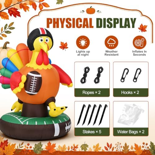 TISEJOY 6FT Football Inflatable Turkey, Thanksgiving Inflatables Outdoor