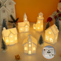 11Pcs White Ceramic Christmas Village Houses with Timer