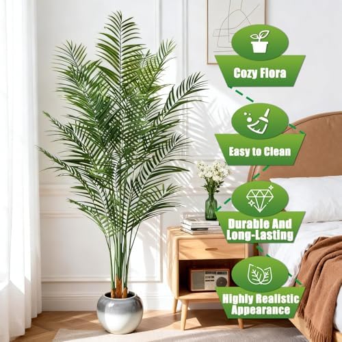 6.5ft Artificial Palm Tree Outdoor, Large Fake Tropical Areca Palm with 18 Trunks, Tall Faux Floor Plants for Indoor Living Rooms Offices Bedroom Home Decor