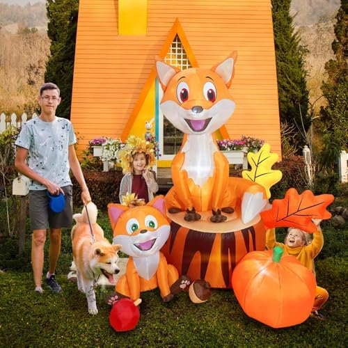 6FT Thanksgiving Inflatables Fox Outdoor Decorations, Fall Inflatable Decor