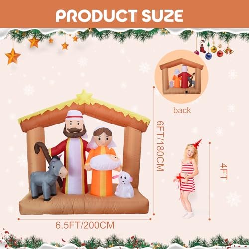6FT H Christmas Inflatable Nativity Scene with Build-in LED Lights, Christmas Inflatable Outdoor Indoor Decorations Large Party Yard Decoration (The Nativity)