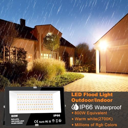 MELPO LED Flood Light Outdoor 800W Equivalent 8000LM RGB Landscape Lighting