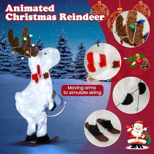Tangkula 44” Christmas Lighted Animated Skiing Reindeer Decorations