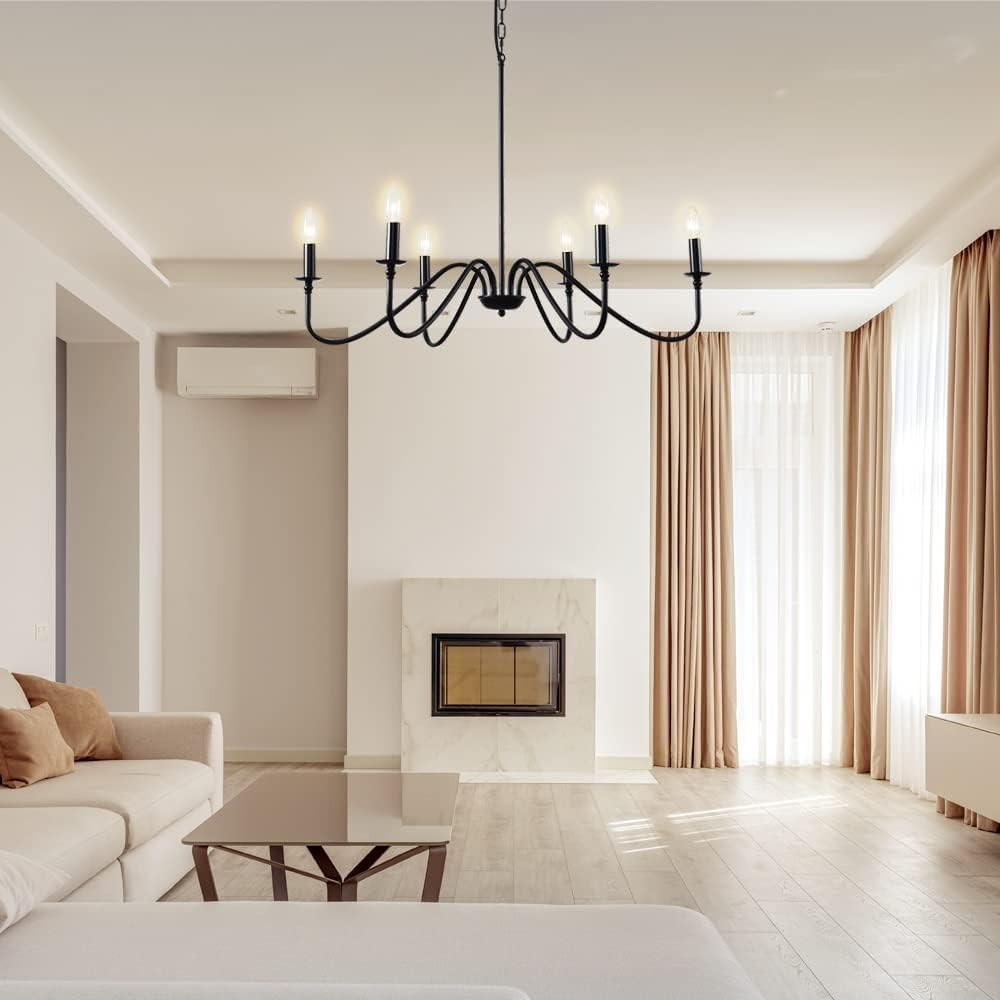 HOXIYA PRE-Wired Plug in Chandelier, 34.6" Black Chandelier with Long Co...