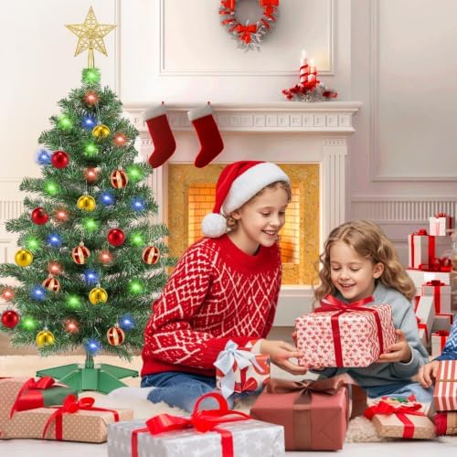 3 Ft Artificial Christmas Tree for Tabletop, Mini Xmas Tree with 4-Leg Stable Base, Small Xmas Tree for Indoor Outdoor Holiday Home Office Party Christmas Decorations (Green)