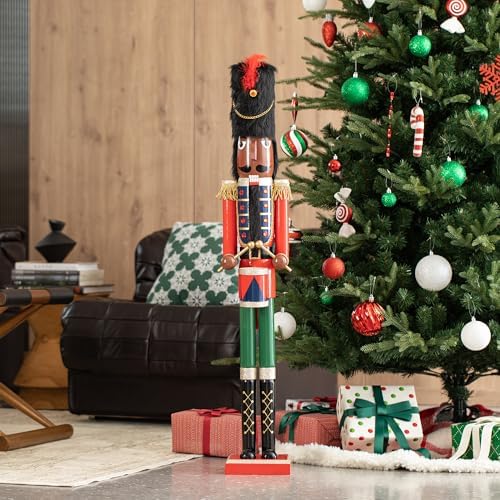 Glitzhome 42" Christmas Soldier Nutcracker-Wooden African American Soldier Nutcracker for Festive Christmas Party Indoor Winter Home Fireplace Decor