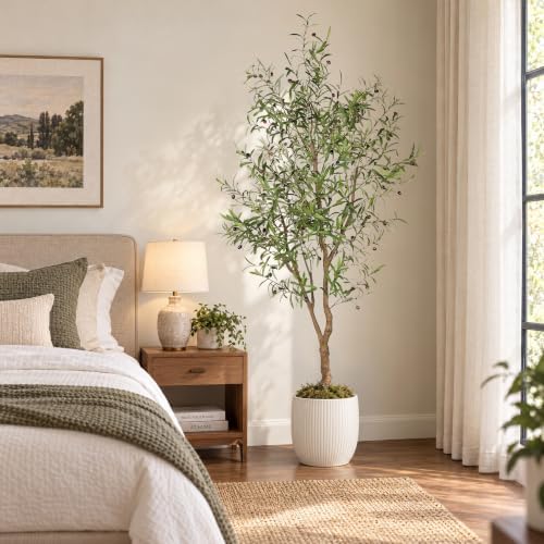 FEELEAD 7ft Faux Olive Tree with Natural Olive Branches & Realistic Leaves