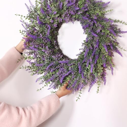 26'' Large Artificial Eucalyptus and Lavender Wreath for Front Door(Purple)