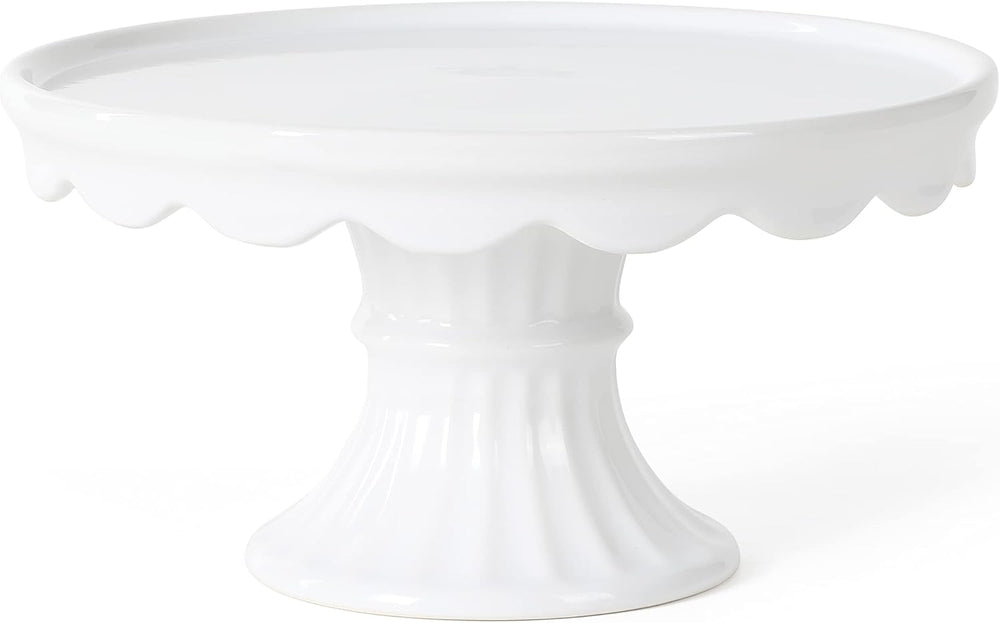 Martha Stewart Patterson 10" Round White Stoneware Pedestal Cake Stand, ...