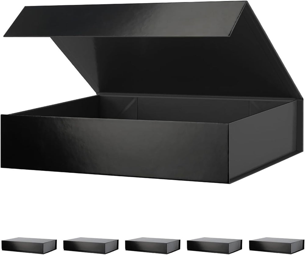 6 Black Gift Boxes 11.5x8x2.5in with Magnetic Lids for Shirt