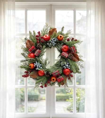 Cynkeyee Fall Wreath for Front Door - 20 in Farmhouse Porch Decor