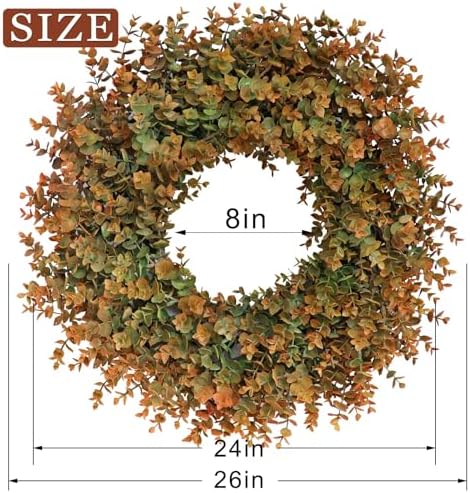26" Large Fake Eucalyptus Fall Wreath for Front Door Decor(Orange-Green)