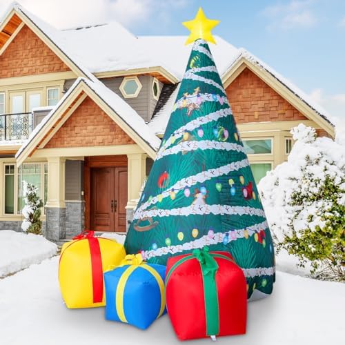 COMIN 7 FT Christmas Inflatables Tree Outdoor Decorations Blow Up Yard Present Box with Built-in LEDs for Indoor Party Garden Lawn Decor
