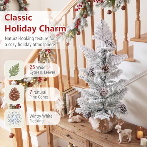 Goplus 3ft Tabletop Snow Flocked Christmas Tree, Mini Xmas Tree