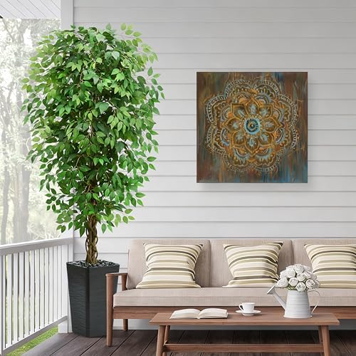 Artificial Ficus Tree, 6 FT Faux Ficus Tree Indoor with Black Planter