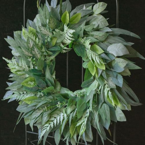 26 Inch Artificial Olive Eucalyptus Wreath for Front Door,Porch,Wall,Window