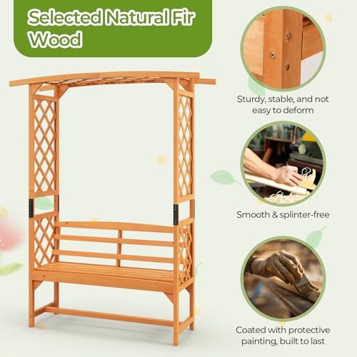 Giantex Garden Arbor with Bench, Wooden Garden Arch Trellis 63''W x 79''H