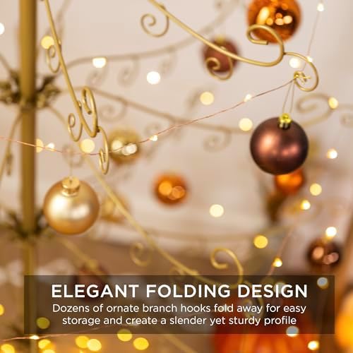 Best Choice Products 6ft Wrought Iron Ornament Display Christmas Tree w/Easy Assembly and Stand - Gold