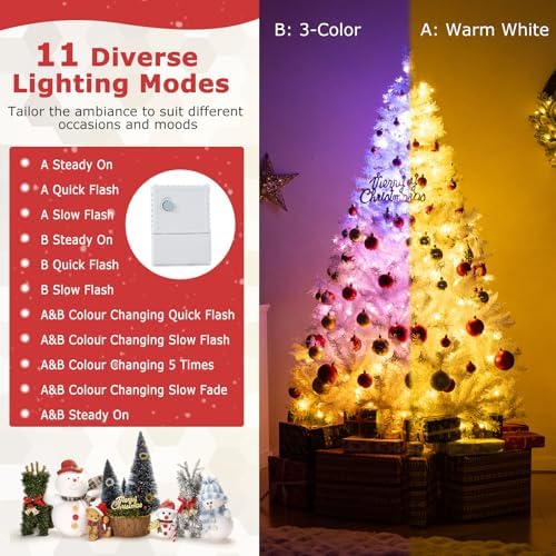 Goplus 6 FT Pre-Lit Christmas Tree with 280 Warm White & 3-Color LED Lights