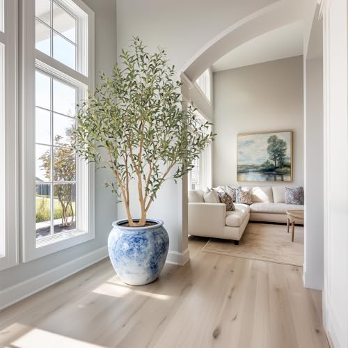 Nafresh Majestic Faux Olive Tree 6ft – Artificial Olive Tree Indoor & Outdoor with Lifelike Leaves & Textured Branches for Living Room, Office, Entryway,Patio