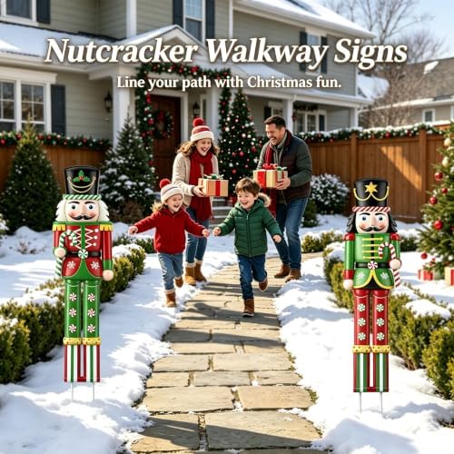 2 Pcs Christmas Nutcracker Outdoor Decor 32'' Soldier Stakes Yard Signs