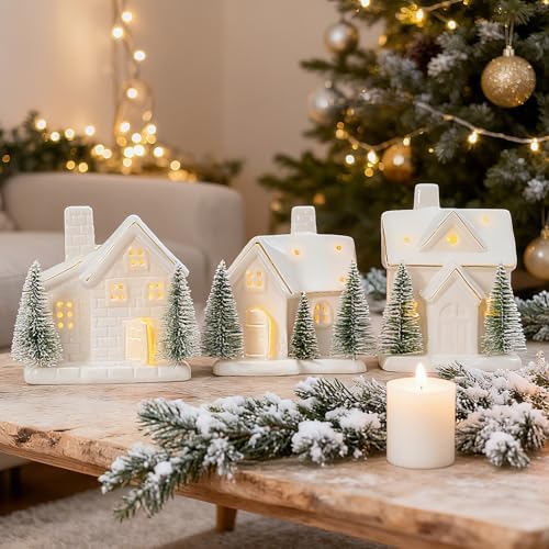 WDS WONDROUS Ceramic Christmas Village House Set Decor for Home Farmhouse