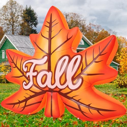 GOOSH 8.6 FT Thanksgiving Inflatables Decorations Outdoor Blow Up Fall Maple Leaf Yard with Built-in LEDs for Harvest Festival Autumn Indoor Party Garden Lawn Decor