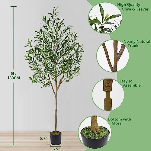 Warmplants Artificial Olive Tree 6ft Fake Plant with Woven Basket