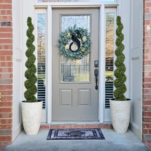 THE BLOOM TIMES 7ft Large Spiral Topiary Trees Artificial Outdoor Set of 2