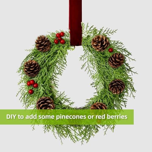 12 Inch Small Christmas Wreath Set, 3 Pack Kitchen Cabinet Chrismtas Wreath Pre-Decorated with Ball Ornaments & Ribbon, Simple Mini Cedar Wreath for Window, Chair, Wall Indoor Decoration