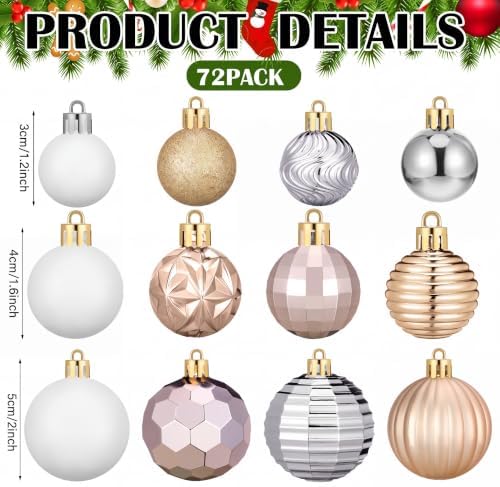 Lunmon 72 Pcs Christmas Ball Ornaments Bulk Champagne Gold Silver White