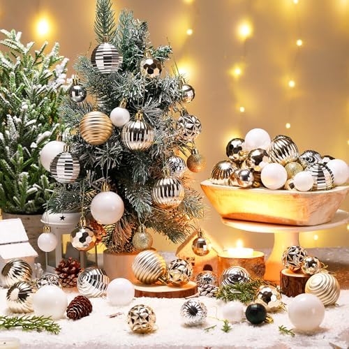 Lunmon 72 Pcs Christmas Ball Ornaments Bulk Champagne Gold Silver White
