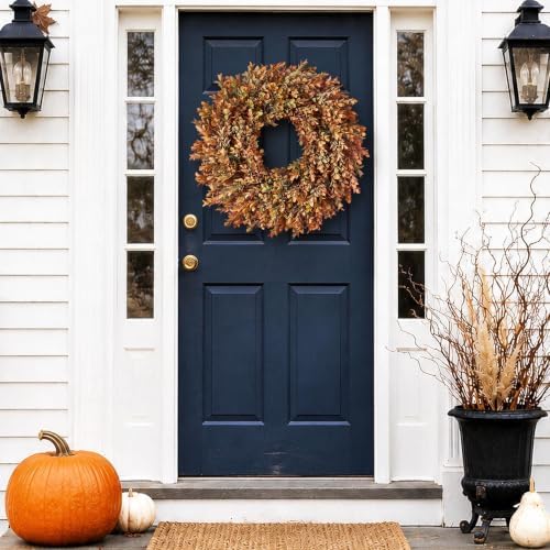 26" Artificial Fall Azalea Leaves Wreath for Front Door Decor(Orange-Green)