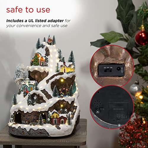 Alpine Corporation 18" Tall Indoor Animated Winter Wonderland Set with 75 LED Lights, Music, Moving Train, Tabletop Christmas Decoration