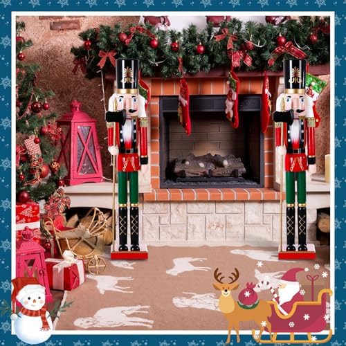 Thyle 2 Pcs 32 Inch Christmas Wooden Nutcracker Figures