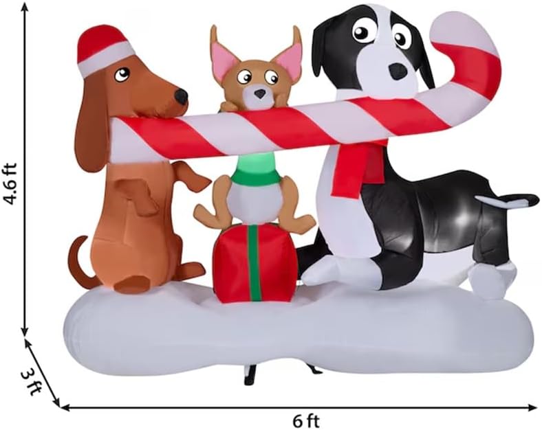 gemmy christmas inflatable dogs sharing a candy cane, side view