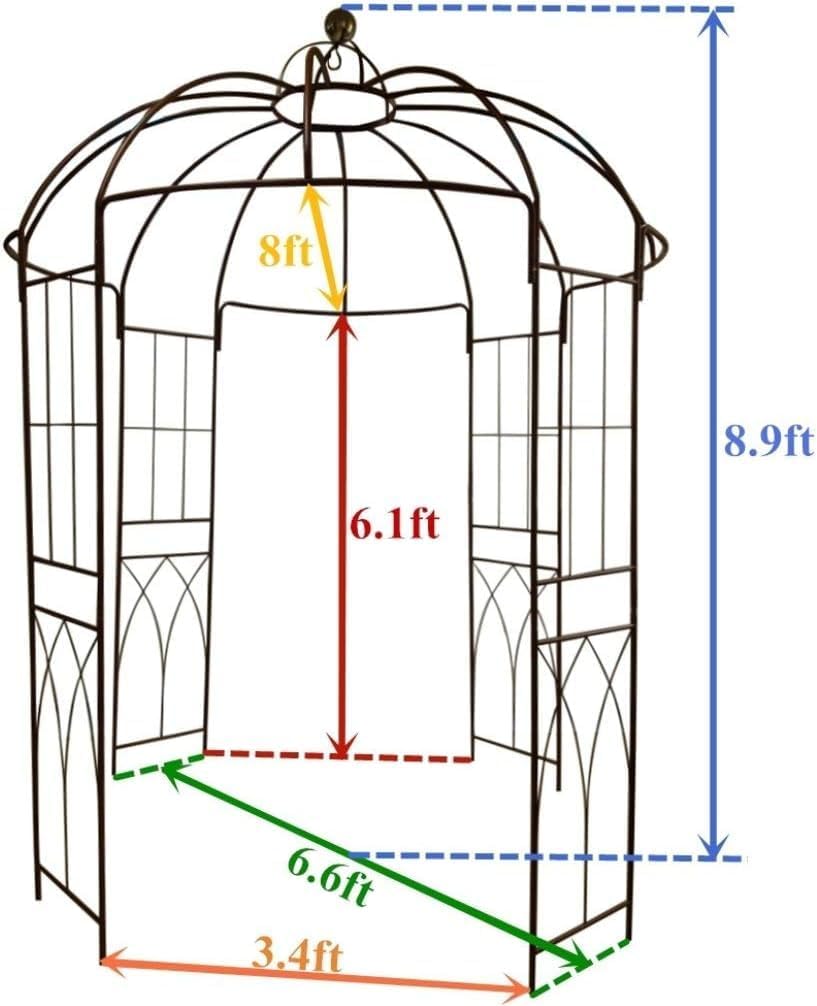 outour 106''h french style birdcage shape heavy duty showing dimensions
