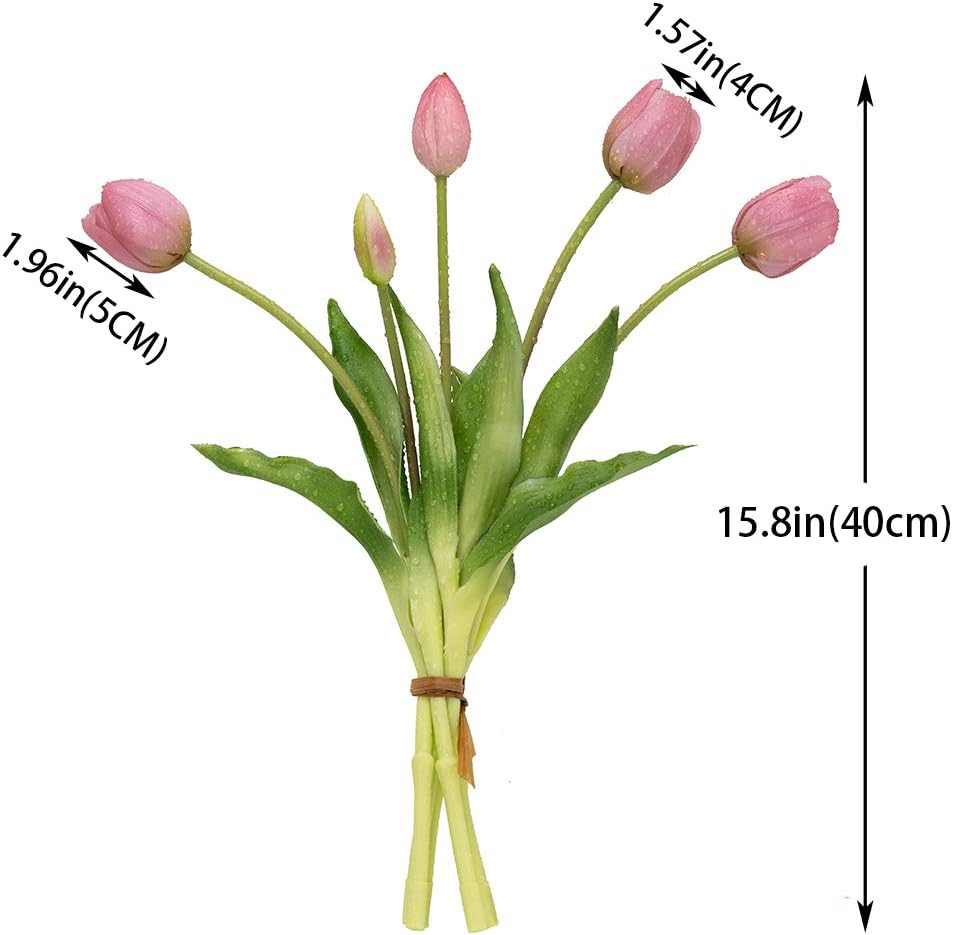 40Pcs Artificial Tulips Flowers, Soft Touch Realistic Latex Tulips Bouquet fo...