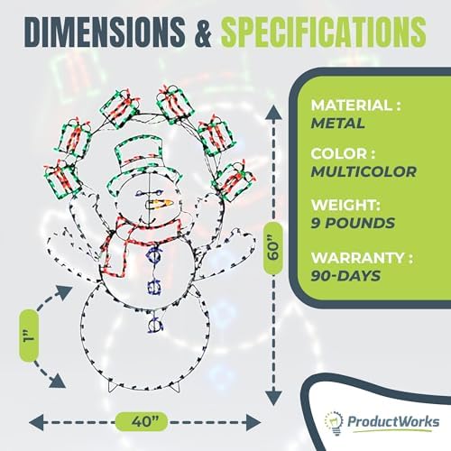 ProductWorks Snowman Yard Decoration - Lighted LED Display - 60 in - Metal