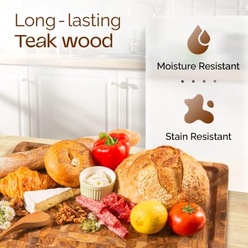 Yes4All Durable Teak Cutting Boards for Kitchen, [17''L x 13''W x 1.5” Thick] Medium End Grain Cutting Board, Pre Oiled Wood Cutting Boards, Thick Chopping Board w/Juice Grooves and Easy Grip Handle