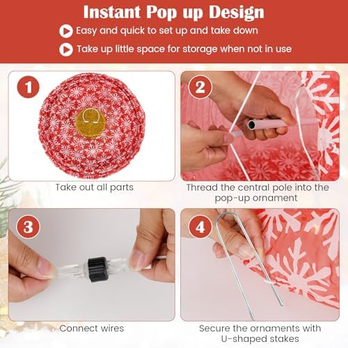 Tangkula 3 Pieces Christmas Lighted Pop up Holiday Ball Ornaments Decor