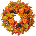 24 Inch Harvest Fall Wreath, Farmhouse Pumpkin Pinecone Autumn Wreath with Maple Leaves & Hydrangeas, Rustic Artificial Wreath for Front Porch Wall Window, Thanksgiving Home Decor