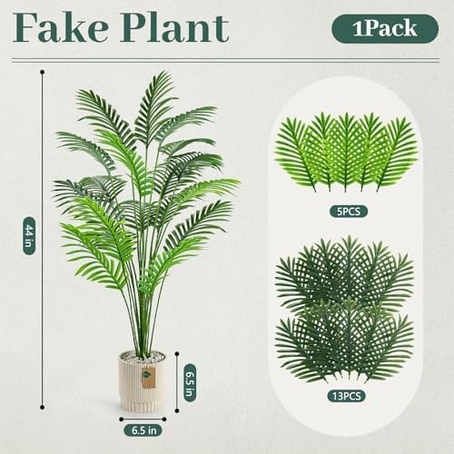 Der Rose 44" Tall Artificial Palm Tree Indoor in Ribbed Light Beige Pot
