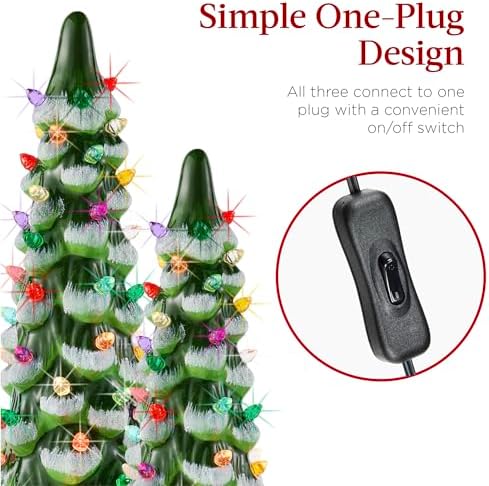 Best Choice Products Set of 3 XL Ceramic Christmas Trees, Pre-Lit Hand-Painted Tabletop Holiday Décor w/Multicolor Bulbs, LED Lights – Frosted Green