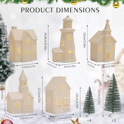 11Pcs White Ceramic Christmas Village Houses with Timer