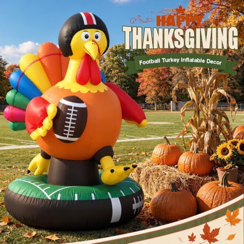 TISEJOY 6FT Football Inflatable Turkey, Thanksgiving Inflatables Outdoor